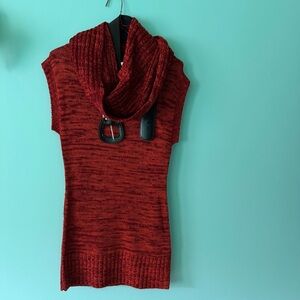 Red Sweater Dress with Belt and Scarf